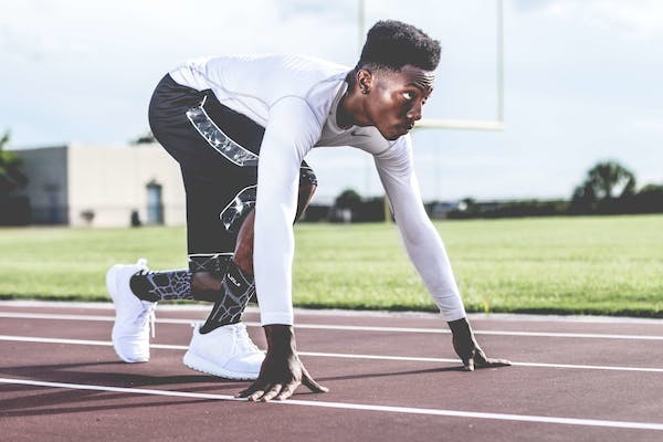 athlete crouched at start line