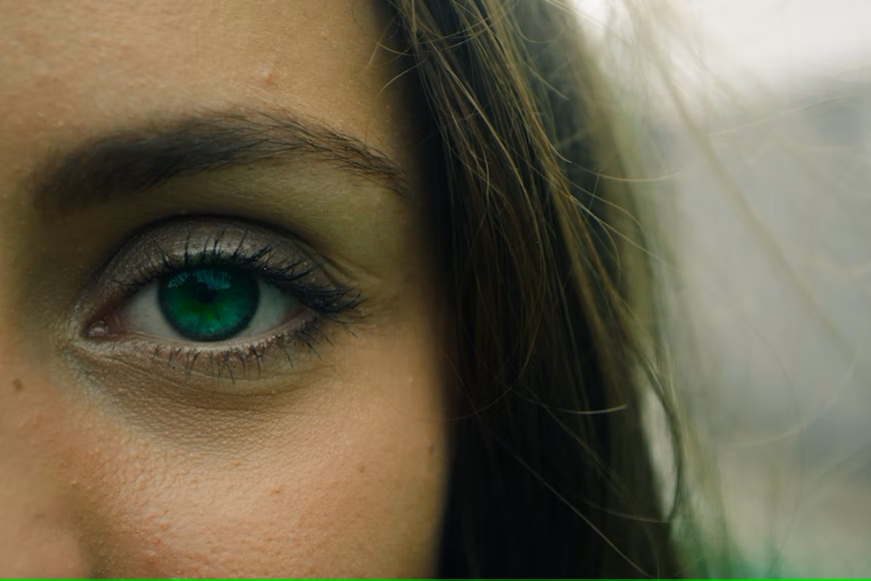 close up of a green eye